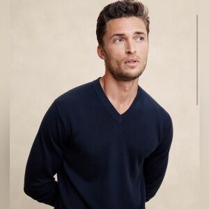Banana republic factory men’s 100% Marino wool V-neck sweater L
